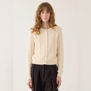 Demylee New York Colette cream cotton cable knit cardigan size S NWT